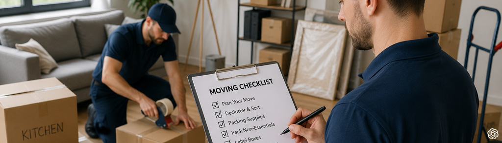 HouseRemoval guide showing packed boxes, a moving checklist and an open removal van, highlighting common house moving mistakes and practical planning tips for a smooth home relocation process.